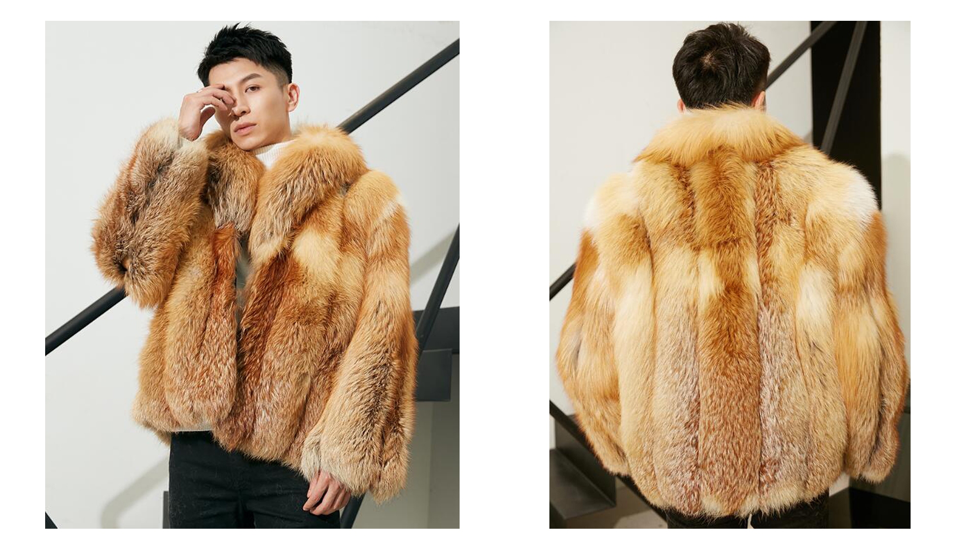 Denny&Dora Natural Fur Coats Men Luxury Fox Fur Coat Fashion Men